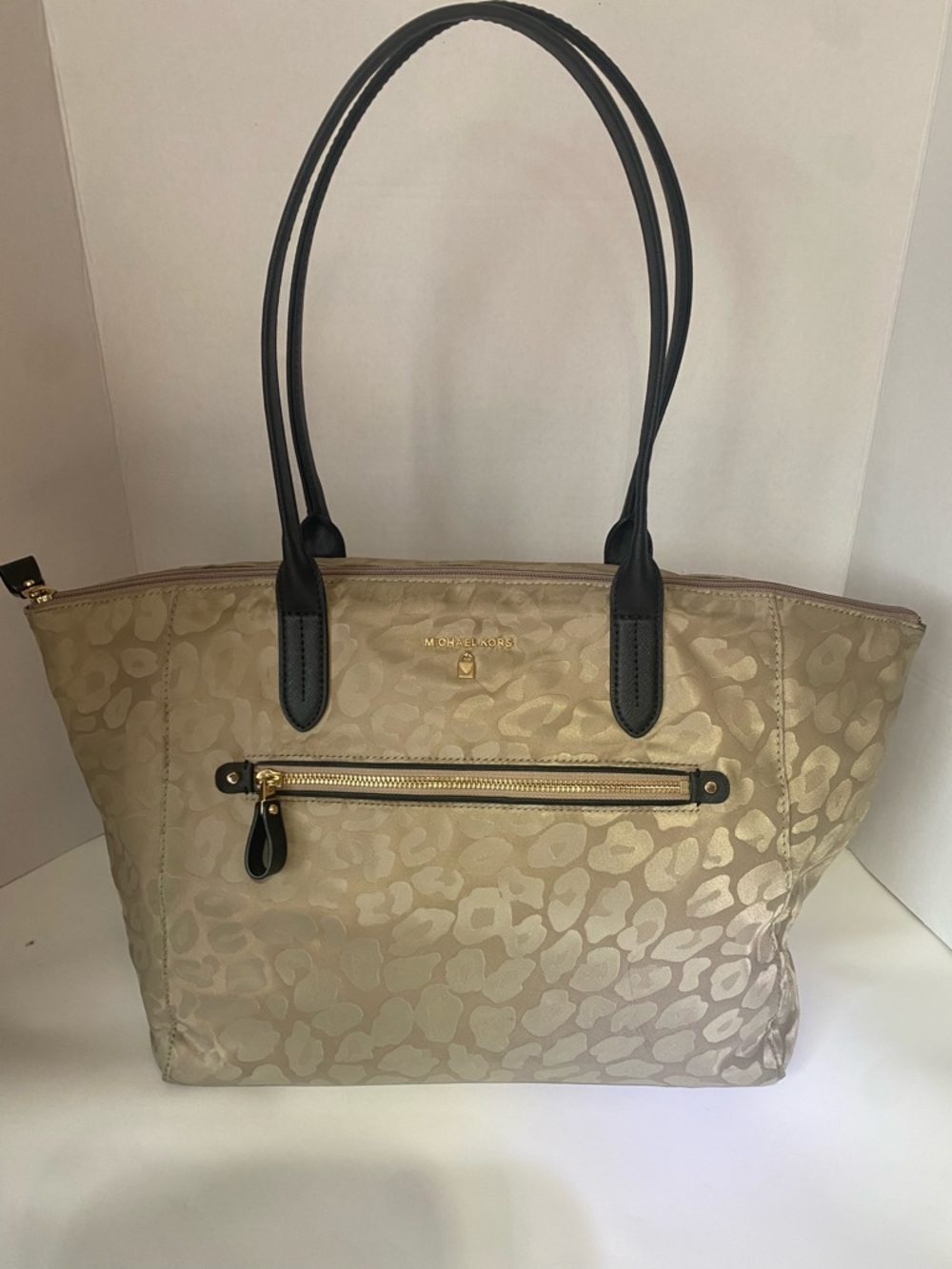 Michael Kors Nylon Kelsey Leopard-Print Large Tote with Black Handles